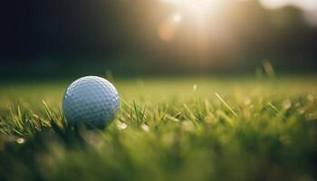 un experto golfista putts en el verde, disfrutando naturaleza diseño generado por ai foto