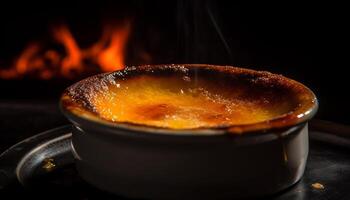 Creme brulee a gourmet dessert with burnt sugar topping generated by AI photo