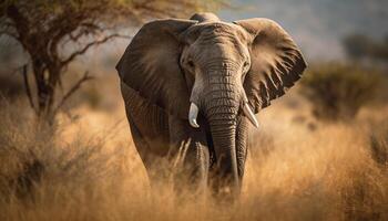 A majestic African elephant standing strong in the wilderness area generated by AI photo