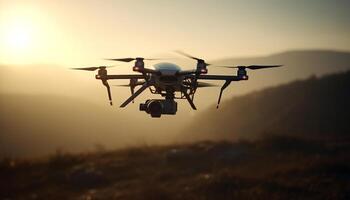 Capturing a sunset mid air with a remote controlled drone generated by AI photo