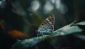 The fragile beauty of a multi colored butterfly in nature tranquility generated by AI photo