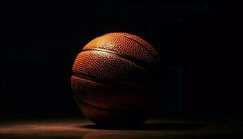 Close up of leather basketball on black background, ready for competition generated by AI photo