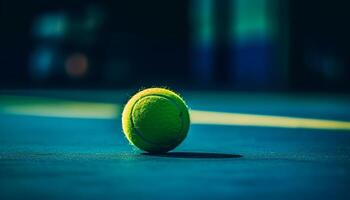 selectivo atención en tenis pelota en movimiento, un vibrante competencia generado por ai foto