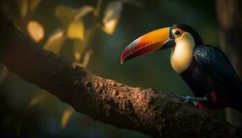 el tucán vibrante plumas y pico añadir belleza a naturaleza generado por ai foto