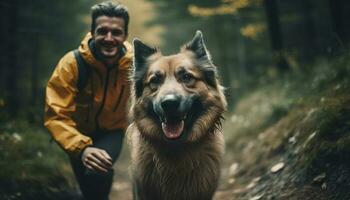 un leal alemán pastor trae alegría a uno hombre vida generado por ai foto