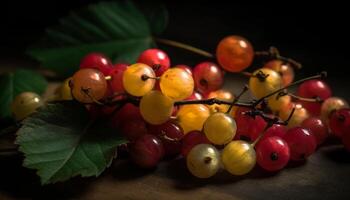 Juicy grape leaves adorn fresh fruit bowl for healthy eating generated by AI photo