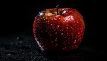 jugoso fresa gotas refrescantemente en oscuro, vibrante antecedentes todavía vida generado por ai foto