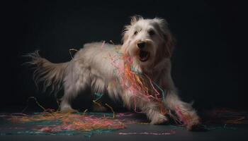 Cute purebred puppy sitting, looking playful with fluffy fur generated by AI photo