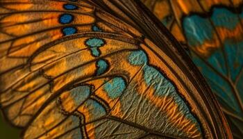 The vibrant butterfly multi colored wings showcase nature beauty and elegance generated by AI photo