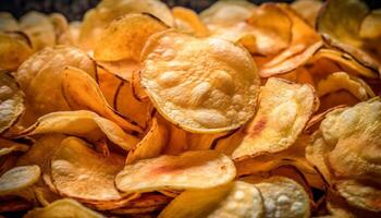 un crujiente, vegetariano bocadillo frito plátano papas fritas con picante Condimento generado por ai foto