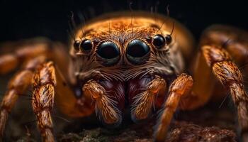 Spooky arachnid hairy leg in macro magnification, focus foreground generated by AI photo