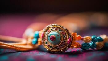 Ornate jewelry collection showcases Indian culture elegance and spirituality generated by AI photo