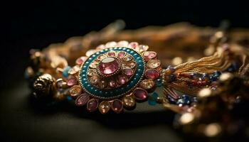 un brillante oro collar, un símbolo de elegancia y riqueza generado por ai foto