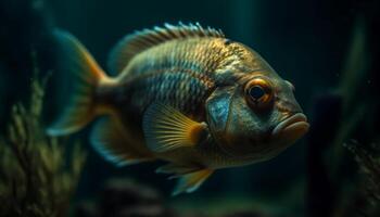 un cerca arriba de un multi de colores pescado nadando en el arrecife generado por ai foto