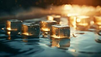 el brillante vela fuego refleja en el tranquilo nadando piscina generado por ai foto