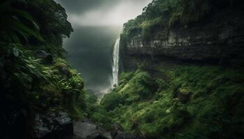 The majestic mountain range in the tropical rainforest falls gracefully generated by AI photo