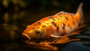 Colorful koi carp swim gracefully in tranquil freshwater pond generated by AI photo