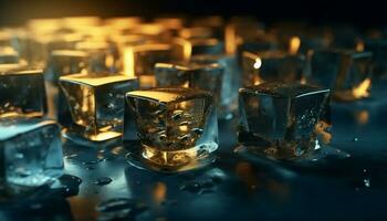 A glowing candle illuminates the crystal glass of whiskey generated by AI photo