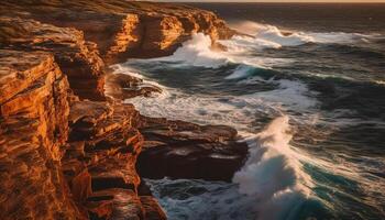 Majestic sandstone cliff breaks against eroded rock, beauty in nature generated by AI photo