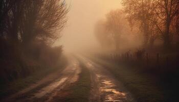 The spooky forest in autumn, a mystery of beauty and nature generated by AI photo