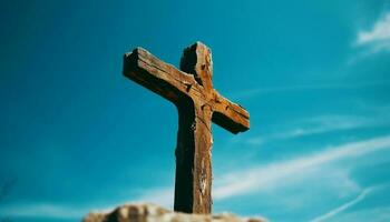 The old wooden cross symbolizes forgiveness and salvation in Christianity generated by AI photo