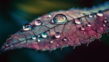 Fresco Rocío gotas en vibrante verde hoja, naturaleza resumen belleza generado por ai foto