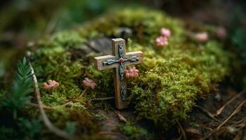 Cross shaped leaf symbolizes Christianity connection to nature and spirituality generated by AI photo