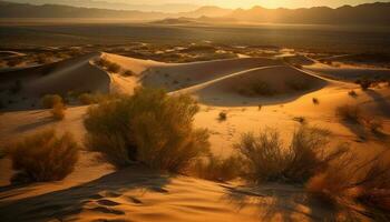 puesta de sol terminado majestuoso arena dunas crea tranquilo belleza en naturaleza generado por ai foto