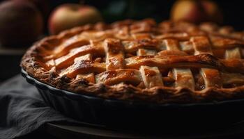 Freshly baked apple tart with berry lattice, a sweet indulgence generated by AI photo