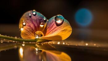 Tranquil scene of a wet pink flower head with dew generated by AI photo