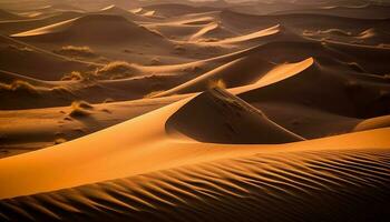 Rippled sand dunes showcase beauty in nature extreme terrain generated by AI photo