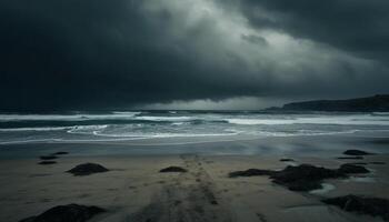 Dramatic sky over tranquil seascape, reflecting beauty in nature generated by AI photo