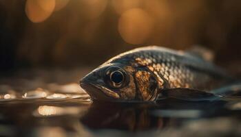 carpa ojo refleja natural belleza de tranquilo agua dulce estanque a puesta de sol generado por ai foto