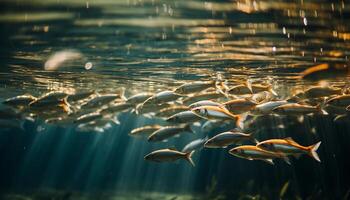 un colegio de pescado nada en un multi de colores submarino paraíso generado por ai foto