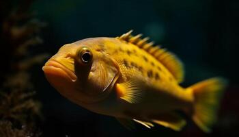 cerca arriba de amarillo y multi de colores pescado en tropical arrecife generado por ai foto