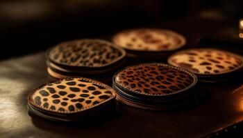 A rustic stack of gourmet chocolate desserts on wooden table generated by AI photo