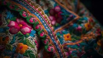 vibrante lana tapiz vitrinas florido bordado de este asiático culturas generado por ai foto
