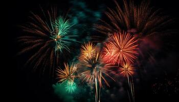 cuarto de julio celebracion explotando fuegos artificiales ligero arriba el noche generado por ai foto