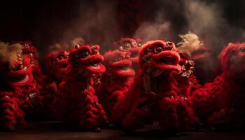 Dragon dance ignites spooky Halloween night with fiery celebration generated by AI photo