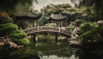 The tranquil scene of the ancient pagoda reflects Chinese culture generated by AI photo