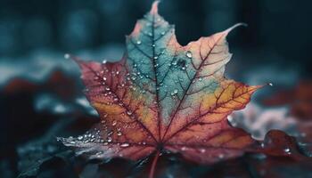 Vibrant autumn colors on wet maple leaf, nature abstract beauty generated by AI photo