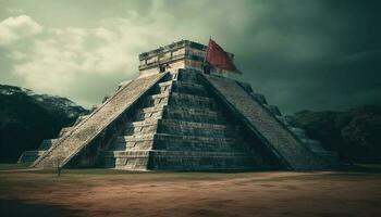 Majestic pyramid shaped monument, Chichen Itza, symbol of ancient civilization generated by AI photo