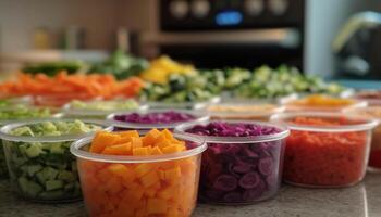 Vibrant salad bowl with multi colored veggies, perfect for healthy eating generated by AI photo