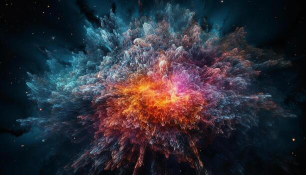 A glowing supernova explodes in a multi colored nebula backdrop generated by AI photo