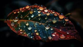 Vibrant leaf vein reflects multi colored beauty in nature dew drop generated by AI photo