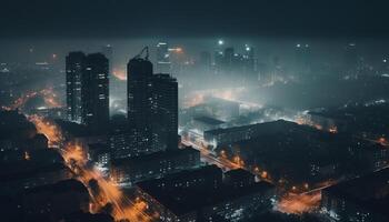 Glowing cityscape at dusk skyscrapers, traffic, and modern architecture generated by AI photo