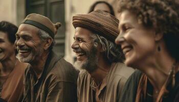 A multi ethnic group of adults smiling and enjoying vacations together generated by AI photo