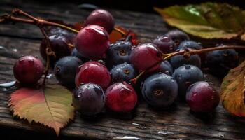 Juicy blueberry snack on rustic wooden table, perfect for healthy eating generated by AI photo