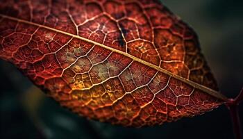 Vibrant colors of a multi colored leaf in close up macro shot generated by AI photo