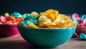 un gastrónomo comida de insalubre meriendas frito patata y tortilla papas fritas generado por ai foto